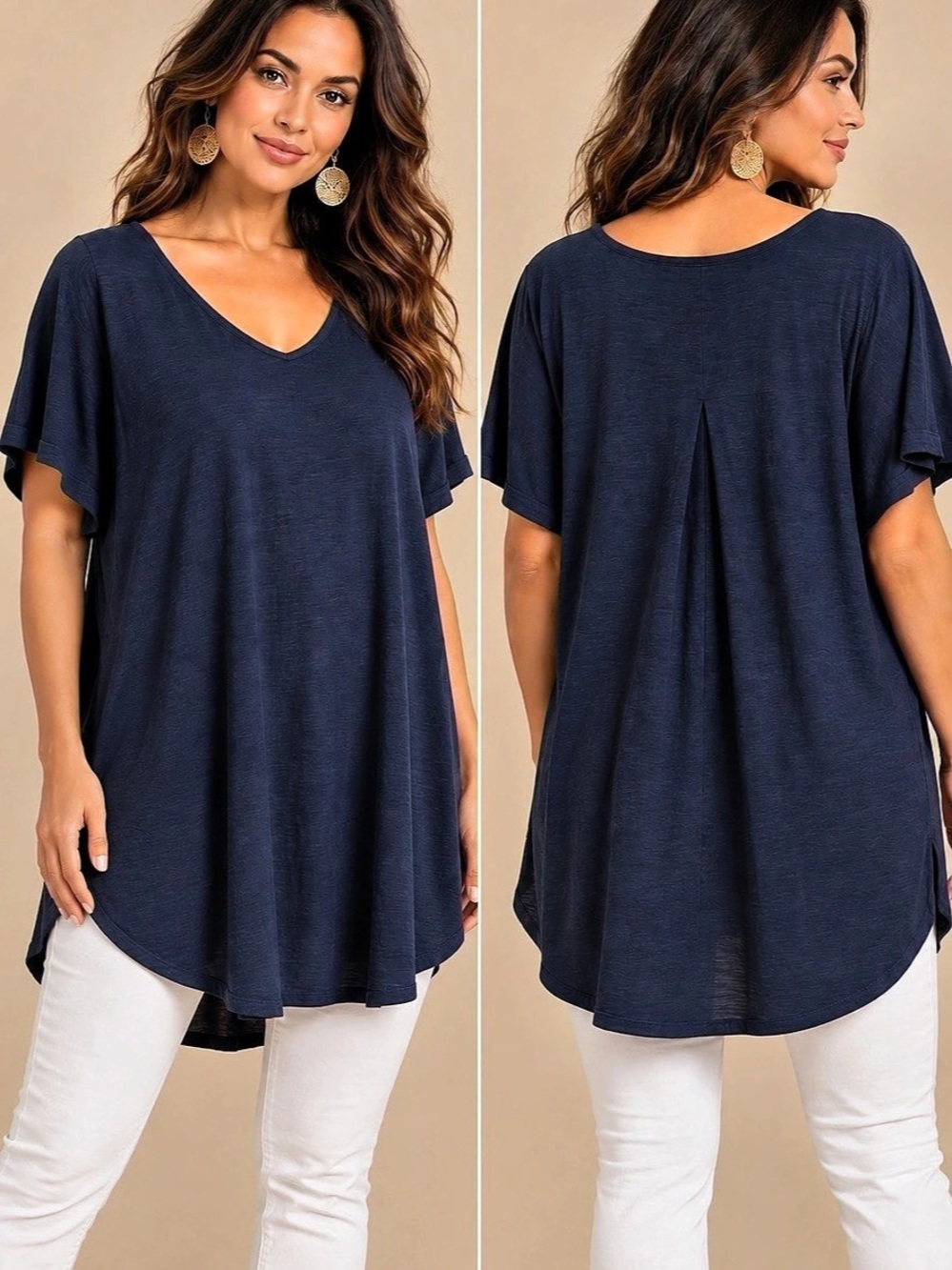 J.Jill Navy Blue V-Neck Flutter Sleeve Tunic Top 25
